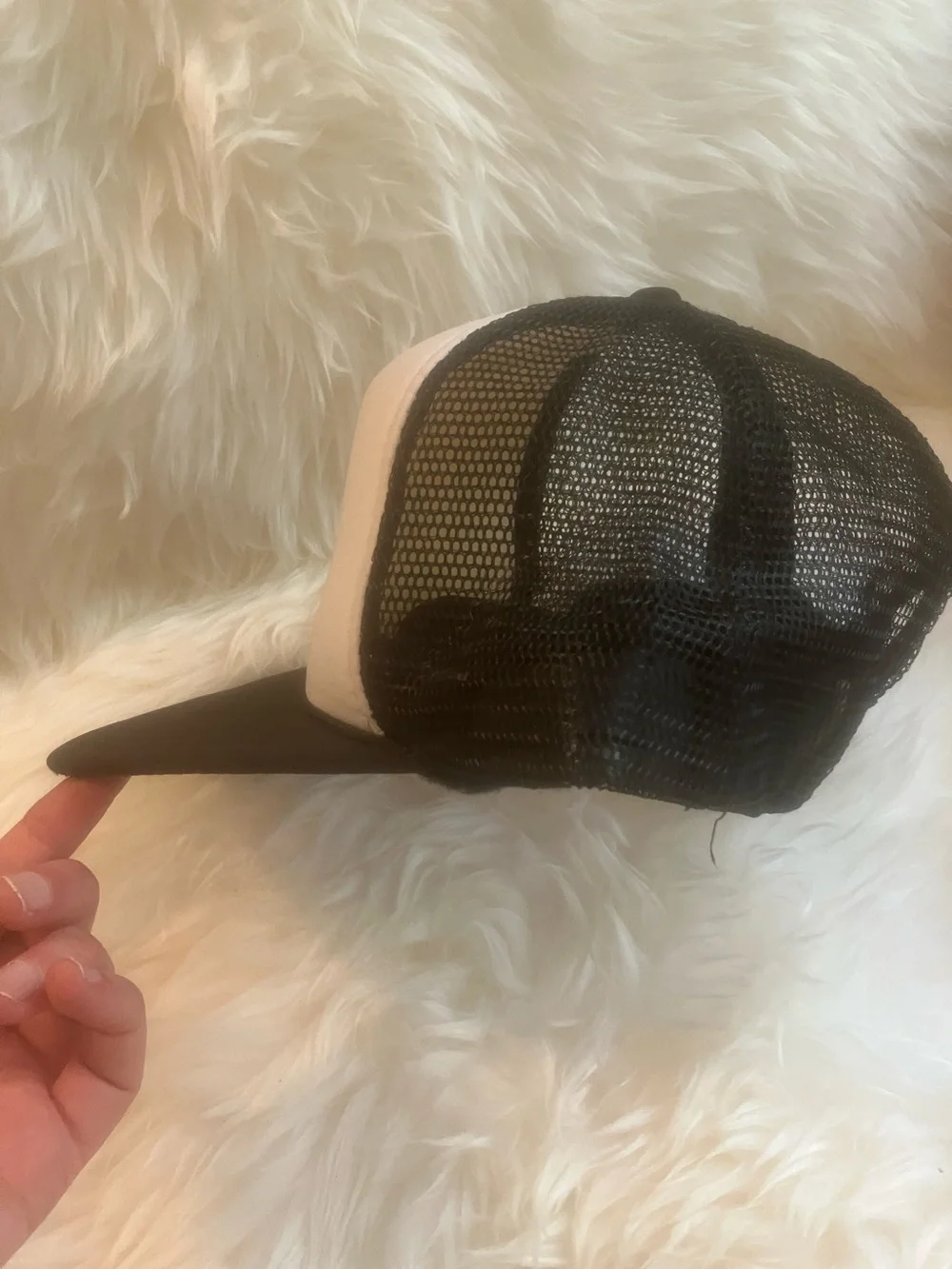 Black & White Trucker Hat with Geometric Emblem